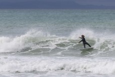 Keo Morrison makes the most of a wave during a swell generated by Cyclone Lola as it reaches Aramoana, Dunedin, New Zealand.Photo: Derek Morrison