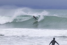 Fletcher Melville enjoys a swell generated by Cyclone Lola as it reaches Aramoana, Dunedin, New Zealand.Photo: Derek Morrison