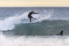 Keo Morrison makes the most of a small swell and offshore conditions at St Clair, Dunedin, New Zealand.
Photo: Derek Morrison