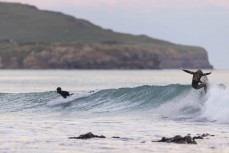 Rewa Morrison makes the most of a small swell and offshore conditions at  St Clair, Dunedin, New Zealand.
Photo: Derek Morrison