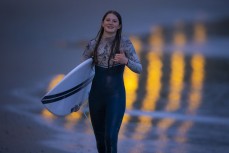 Miika Phillips surfing at dusk at St Clair, Dunedin, New Zealand.
Photo: Derek Morrison