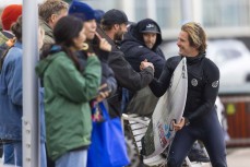 Felix Dickson and Billy Stairmand at St Clair during a Backdoor surf trip in the South Island, New Zealand. Photo: Derek Morrison