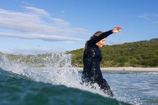 Rewa Morrison during a fun swell at Blackhead, Dunedin, New Zealand.