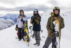Rewa, Marlee and Eman at Ohau ski field, Ohau, Otago, New Zealand.