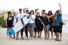 Team Taranaki celebrate Daniel Farr's win at the 2024 New Zealand Surfing Championships held at St Clair, Dunedin, New Zealand.