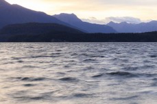 Sunset over Lake Te Anau at Manapouri, Southland, New Zealand.