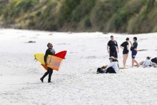 Nathan Rotch after snapping his big wave gun at Blackhead, Dunedin, New Zealand.