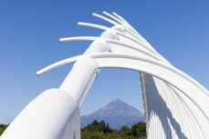 Te Rewarewa Bridge frames Mt Egmont, New Plymouth, Taranaki, New Zealand.