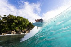 Brett Wood rides a wave in the Telo Islands, Sumatra, Indonesia.