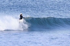 Keo Morrison makes the most of a small winter swell at Blackhead, Dunedin, New Zealand.Photo: Derek Morrison