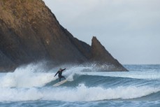 Keo Morrison makes the most of a small winter swell at Blackhead, Dunedin, New Zealand.Photo: Derek Morrison