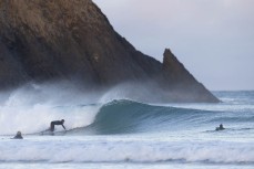 Luke Murphy makes the most of a small winter swell at Blackhead, Dunedin, New Zealand.Photo: Derek Morrison