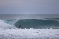 Lewis Murphy makes the most of a winter swell at Blackhead, Dunedin, New Zealand.Photo: Derek Morrison