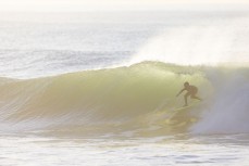 Kalani Summerton stalls for the barrel during a clean swell on the North Coast, Dunedin, New Zealand.
Photo: Derek Morrison
