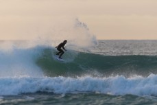 Keo Morrison during a fun winter swell at a beachbreak near Dunedin, New Zealand.Photo: Derek Morrison