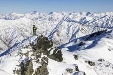 Keo Morrison explores terrain at Cardrona ski field, Cardrona Valley, Wanaka, New Zealand.