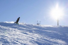 Keo Morrison explores terrain at Cardrona ski field, Cardrona Valley, Wanaka, New Zealand.