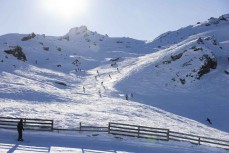 In bound fun at Cardrona ski field, Cardrona Valley, Wanaka, New Zealand.