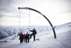 Homa and Tash Mattingly with daughter Alaia and niece Eloise at Cardrona ski field, Cardrona Valley, Wanaka, New Zealand.