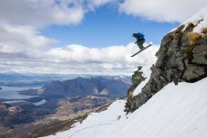 Campbell Appel sends it during inspection day at Treble Cone ski field, Wanaka, New Zealand.