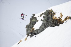 Australia's Finn Jacobsen puts in a winning run in the Under 18 Men's Ski division at the New Zealand Junior Freeride Tour held at Treble Cone ski field, Wanaka, New Zealand.