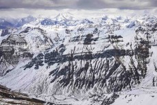 Mountain ranges stacked up behind Treble Cone ski field, Wanaka, New Zealand.