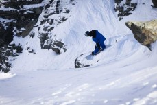 Marlee Jay Silva checks out the couloir known as the Elevator ahead of the NZ Junior Freeride Tour held at The Remarkables, Queenstown, New Zealand. August 30-31, 2024.