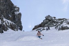 Layla Duke lays into the Elevator during inspection for the NZ Junior Freeride Tour held at The Remarkables, Queenstown, New Zealand. August 30-31, 2024.