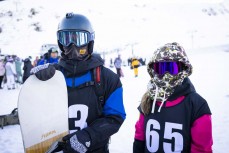 Marlee Jay Silva with his sister Ada at the NZ Junior Freeride Tour held at The Remarkables, Queenstown, New Zealand. August 30-31, 2024.