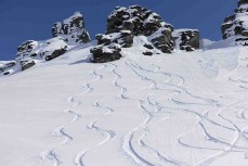 Clean lines during a powder day at Treble Cone ski field, Wanaka, New Zealand.