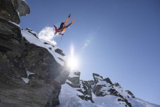 Jordan Dickinson sends it during a powder day at Treble Cone ski field, Wanaka, New Zealand.