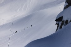 Backcountry adventures during a powder day out the back of Treble Cone ski field, Wanaka, New Zealand.