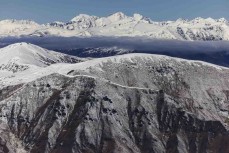 Mountains over the back of Cardrona ski field, Cardrona Valley, Wanaka, New Zealand.