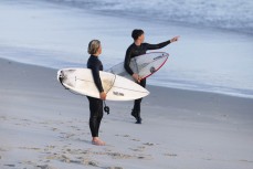 Keo Morrison and Will Hardie during a clean small swell at St Kilda, Dunedin, New Zealand.Photo: Derek Morrison