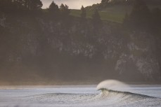 Lineup during a swell on the north coast of Dunedin, New Zealand.
