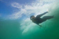 Taya Morrison during a small punchy swell at St Clair, Dunedin, New Zealand.
Photo: Derek Morrison