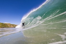 Keo Morrison gets barelled during a small punchy swell at Blackhead, Dunedin, New Zealand.Photo: Derek Morrison