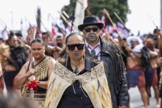 The head of the hīkoi as it makes its way from Waitangi Park to parliament during the hīkoi mō te tiriti, Wellington, New Zealand. November 19, 2024.Photo: Derek Morrison