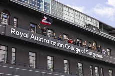 The Royal Australasian College of Surgeons comes out to support the hīkoi mō te tiriti, Wellington, New Zealand. November 19, 2024.Photo: Derek Morrison