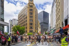 Action on the streets of Wellington during the hīkoi mō te tiriti, Wellington, New Zealand. November 19, 2024.Photo: Derek Morrison