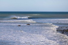 Empty lineup during a small swell on the Surf Coast Highway SH45, near New Plymouth, Taranaki, New Zealand.