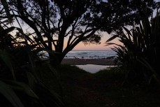 Campsite on the Surf Coast Highway SH45, near New Plymouth, Taranaki, New Zealand.