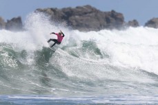 Lewis Murphy on form during the SISA Westport Grom Comp held at Tauranga Bay, Westport, West Coast, New Zealand.