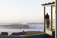 Waves break beyond the St Clair Hot Saltwater Pool at St Clair, Dunedin, New Zealand.