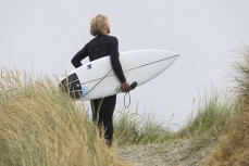Keo Morrison putting the new board through its paces at Aramoana, Dunedin, New Zealand.Photo: Derek Morrison
