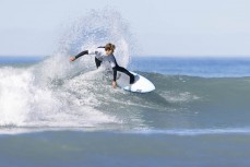 Flint Sherborne-France during the 2025 Connect Group SISA Kaikoura Grom Comp held at a surf break near Kaikoura, New Zealand. Photo: Derek Morrison