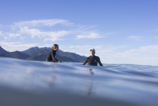 Perola and Justin Summerton at a surf break near Kaikoura, New Zealand. Photo: Derek Morrison
