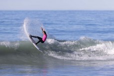 Alexis Owen wins the 2025 Connect Group SISA Kaikoura Grom Comp held at a surf break near Kaikoura, New Zealand. Photo: Derek Morrison