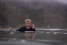 Jordy Elder during a swell on the north coast of Dunedin, New Zealand.