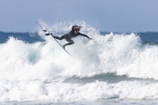 Reuben Morrison in action at a remote beach break in the Catlins, New Zealand. Photo: Derek Morrison